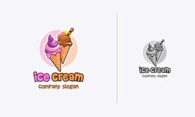 Ice Cream logo-vector design template, Ice Cream cone  in cartoon style illustration for t-shirt design, sign, logo concept, illustration on menu board, etc. 