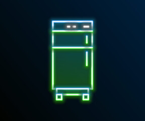 Glowing neon line Refrigerator icon isolated on black background. Fridge freezer refrigerator. Household tech and appliances. Colorful outline concept. Vector