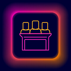 Glowing neon line Jurors icon isolated on black background. Colorful outline concept. Vector