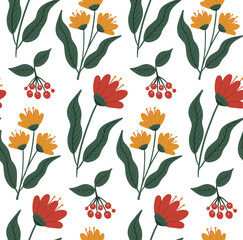 Fototapeta na wymiar Vintage flowers seamless pattern, trendy print. Floral repeating texture, background. Vector illustration