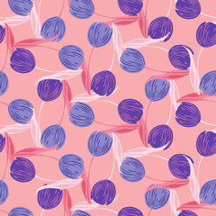 Garden seamless pattern with purple tulip buds flower ornament. Pink background. Bright floral print.
