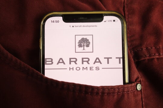 KONSKIE, POLAND - July 22, 2021: Barratt Homes logo on mobile phone