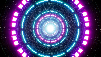 Cyber Neon Circle Light Portal Tunnel