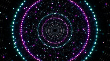 Neon Glitter Circle Light in the Sci fi Tunnel Background