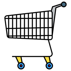 Naklejka na ściany i meble Trolley with Wheels Vector Icon Design, Retail Shop Equipment Symbol, Supermarket fixtures Sign, Grocery Store Supplies Stock illustration, Shopping Cart Concept