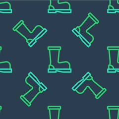 Line Fire boots icon isolated seamless pattern on blue background. Vector