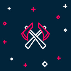 Line Firefighter axe icon isolated on blue background. Fire axe. Colorful outline concept. Vector