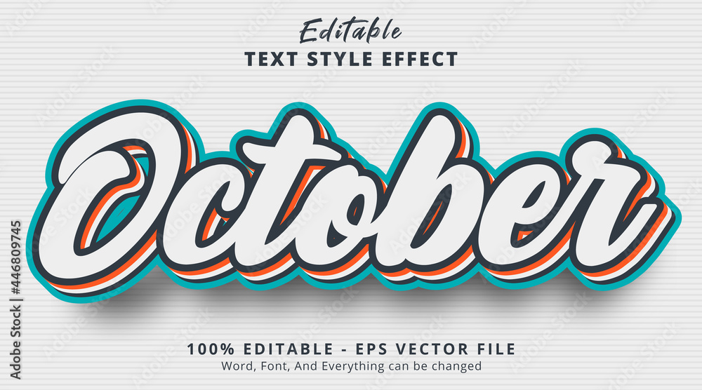 Poster editable text effect, october text with layered color combination style effect