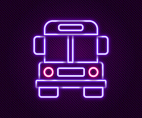 Glowing neon line School Bus icon isolated on black background. Public transportation symbol. Colorful outline concept. Vector