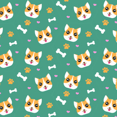 Dog Seamless Pattern Background, Happy dog with bone and heart, Cartoon Dog Vector illustration, wallpaper