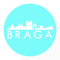 Braga, Portugal Round Button City Skyline Design. Silhouette Stamp Vector Travel Tourism.