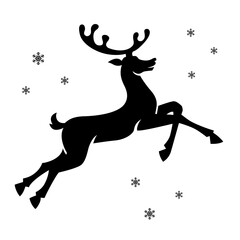Deer silhouette. Black running deer figure vector illustration isolated on white background