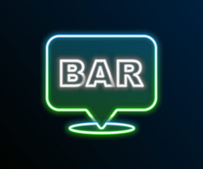 Glowing neon line Alcohol or beer bar location icon isolated on black background. Symbol of drinking, pub, club, bar. Colorful outline concept. Vector