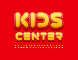 Vector creative logo Kids Center. Playful bright Font. Abstract style Alphabet Letters and Numbers set
