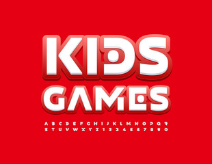 Vector creative emblem Kids Games with bright Alphabet Letters and Numbers set. Abstract style Font