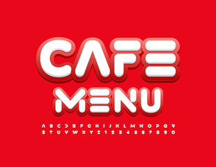 Fototapeta na wymiar Vector bright template Cafe Menu. Modern Red and White Font. Stylish Alphabet Letters and Numbers set