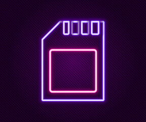 Glowing neon line SD card icon isolated on black background. Memory card. Adapter icon. Colorful outline concept. Vector