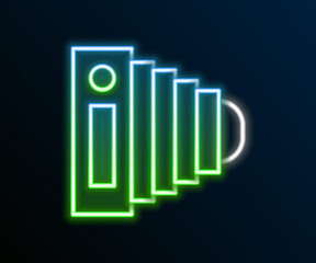 Glowing neon line Photo camera icon isolated on black background. Foto camera. Digital photography. Colorful outline concept. Vector