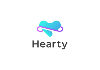 love with planet ring logo. 3d heart layer gradient logo design concept
