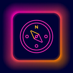 Glowing neon line Compass icon isolated on black background. Windrose navigation symbol. Wind rose sign. Colorful outline concept. Vector