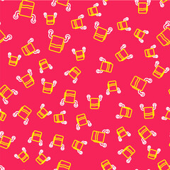 Line Towel on a hanger icon isolated seamless pattern on red background. Bathroom towel icon. Vector