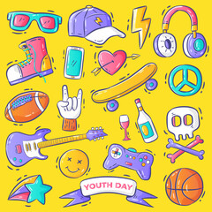 Hand-drawn youth day element vector