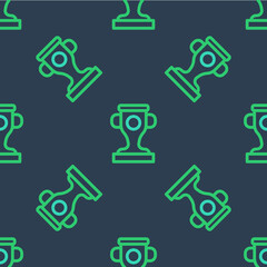 Line Award cup icon isolated seamless pattern on blue background. Winner trophy symbol. Championship or competition trophy. Sports achievement sign. Vector