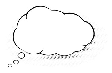 puffy comic speech bubble with copy space and halftone grid background, vector illustration