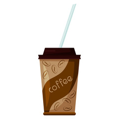 Vector image of a paper cup with coffee. Espresso. Hot drink isolated on a white background.