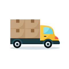 Cargo truck with boxes isolated on white background. Vector illustration