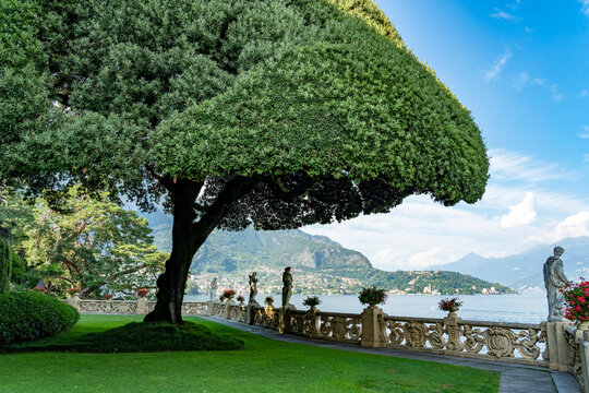 Italy. Lombardy. Lake Como. Around the village of Leno. The Balbianello villa on the Lavedo peninsula. Villa Balbianello is an 18th century Renaissance palace. The gardens