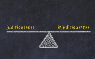 Balance between judiciousness and injudiciousness. Chalkboard drawing. - obrazy, fototapety, plakaty