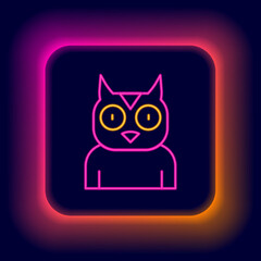 Glowing neon line Owl bird icon isolated on black background. Animal symbol. Colorful outline concept. Vector