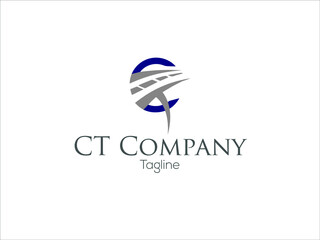 CT transportation logo red grey road illustration with letter C and T