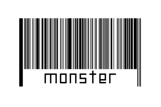 Digitalization concept. Barcode of black horizontal lines with inscription monster