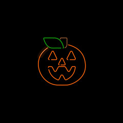 Halloween pumpkin emoji glowing neon vector illustration