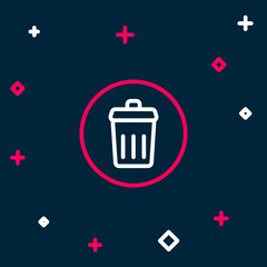 Line Trash can icon isolated on blue background. Garbage bin sign. Recycle basket icon. Office trash icon. Colorful outline concept. Vector