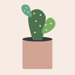 Bunny ears cactus in flowerpot flat illustration. Indoor green cacti. Spiny houseplant. For topics like horticulture, gardening, plant
