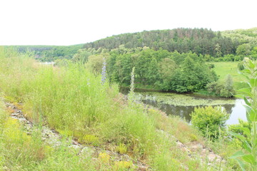 Ukrainian river Southern Bug flows through a picturesque hilly area