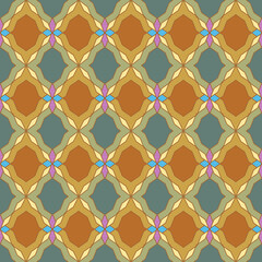 Abstract geometric seamless pattern of diamonds in warm gray and yellow colors. Stained glass geometric background