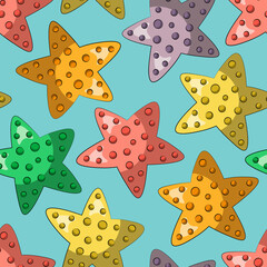 Seamless vector pattern with colors cartoon Starfish