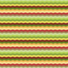 Simple geometric seamless pattern of colorful zigzag stripes of yellow, green and red. Textile design