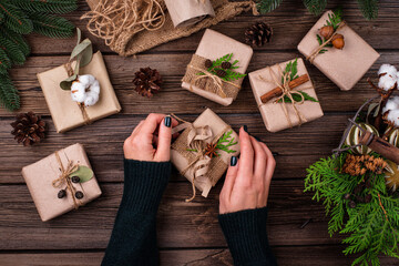 Christmas gift boxes in craft paper