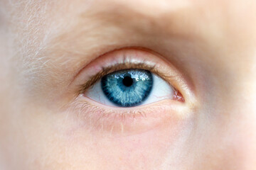 Obraz premium Close-up of a child's eye. Blue iris. Children's eyeball.