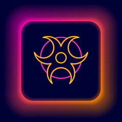 Glowing neon line Biohazard symbol icon isolated on black background. Colorful outline concept. Vector