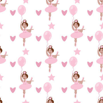 vector seamless pattern with the image of a little ballerina girl with a balloon
