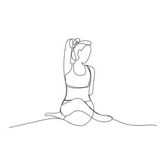 Woman in yoga asana muzzle of a cow. One solid line drawing. Yoga, sports, pilates, stretching. Black and white vector isolated drawing.