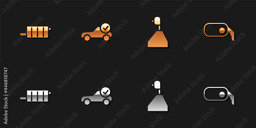 Canvas Prints set car muffler, auto service check automotive, gear shifter and rearview mirror icon. vector