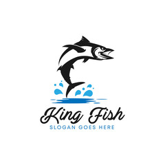 king fish jumping out of water logo design,suitable fishing logo,great for your fishing and leisure hobby logo,emblems,icon,vector template