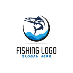 king fish jumping logo design,for fishing logo,in circle and water logo,vector template emblems